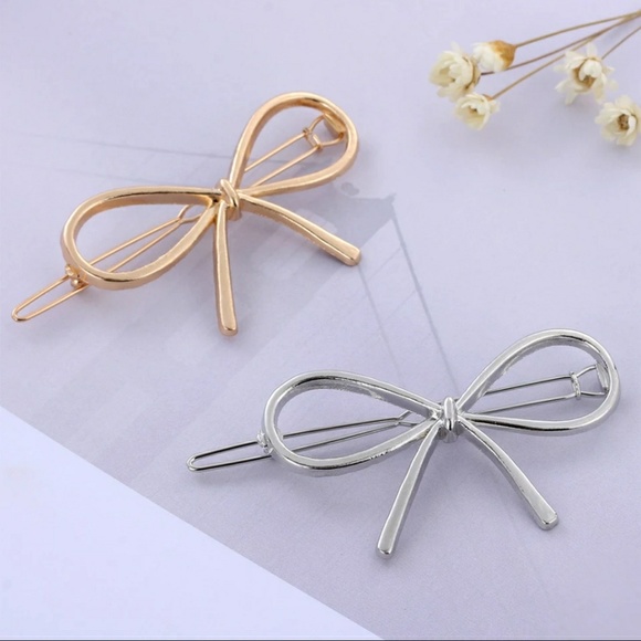 Silver Bow Hair Clip 2 set - Picture 3 of 3